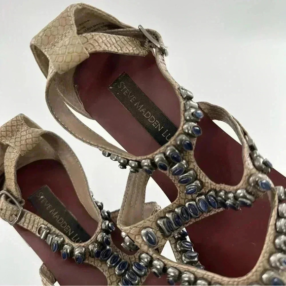 Steve Madden luxe L-Zena sandals size 8 tan faux leather gladiator festival boho - Picture 11 of 14